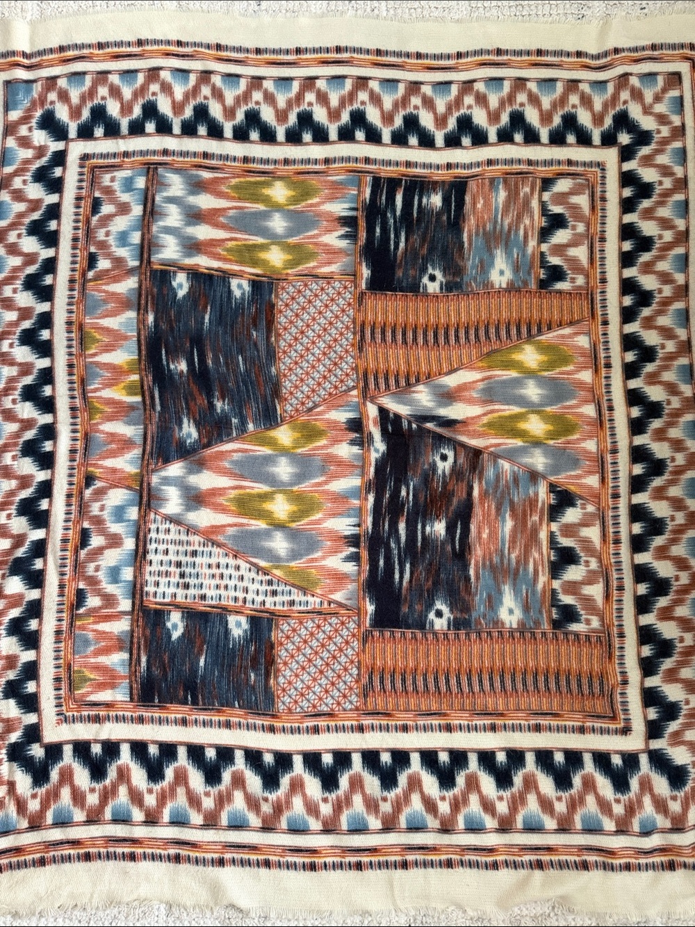 Tres Luxe Lofty Oversized Southwestern Ikat Blanket Print Wrap Scarf 57” Fringe - Picture 6 of 6